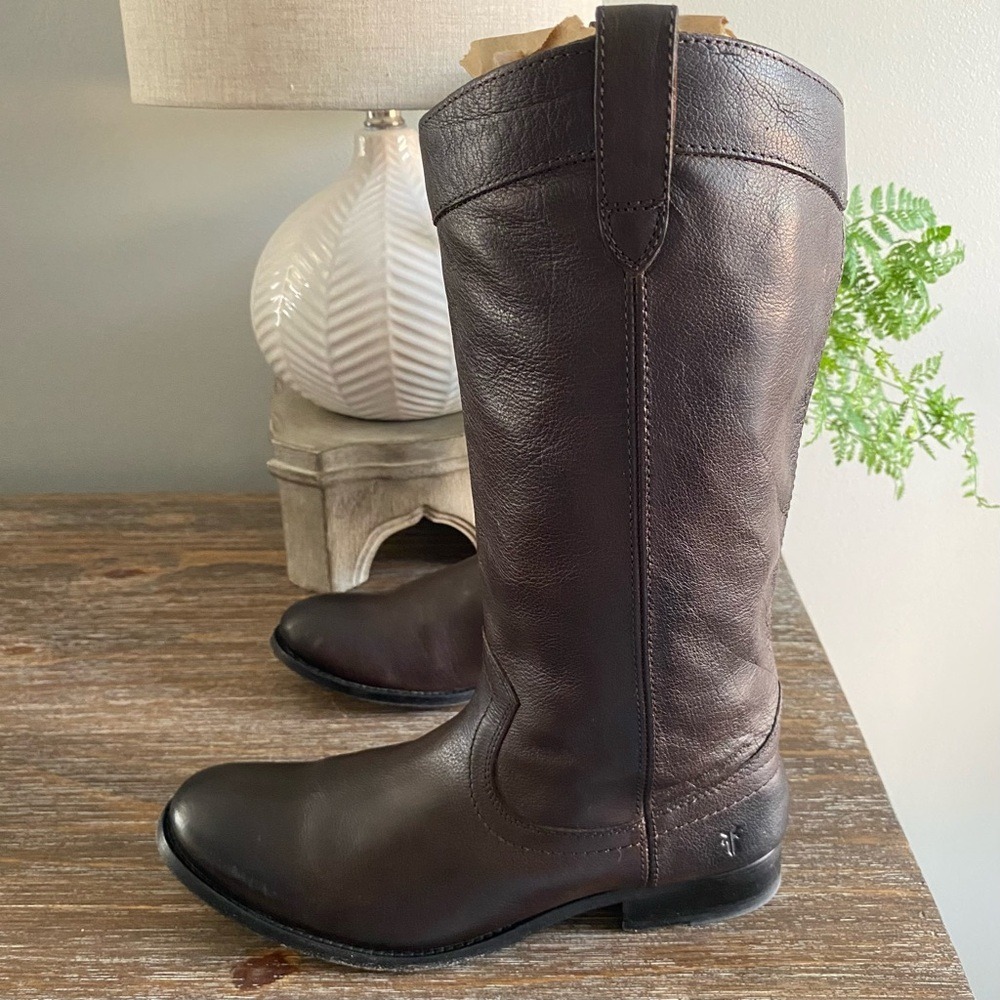 Frye Leather Melissa‎ Pull On Round Toe Boots Womens 8.5 B Brown